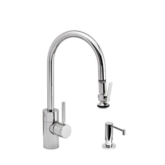 Waterstone - Waterstone Contemporary PLP Pulldown Faucet - Lever Sprayer - 2pc. Suite - Unlacquered Polished Brass