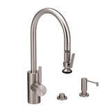 Waterstone - Waterstone Contemporary PLP Pulldown Faucet - Lever Sprayer - 3pc. Suite - Unlacquered Polished Brass
