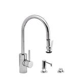 Waterstone - Waterstone Contemporary PLP Pulldown Faucet - Lever Sprayer - 3pc. Suite - Unlacquered Polished Brass