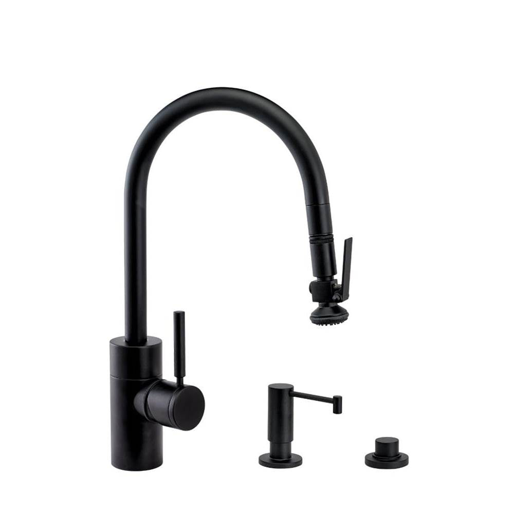 Waterstone - Waterstone Contemporary PLP Pulldown Faucet - Lever Sprayer - 3pc. Suite - Matte White