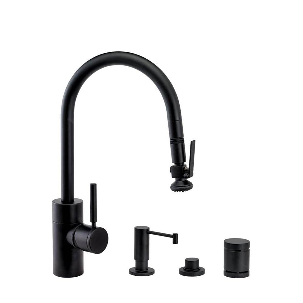 Waterstone - Waterstone Contemporary PLP Pulldown Faucet - Lever Sprayer - 4pc. Suite - Matte White