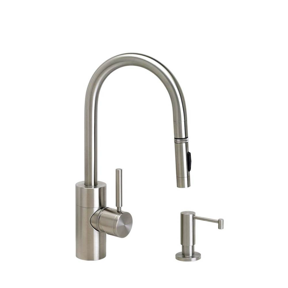 Waterstone - Waterstone Contemporary Prep Size PLP Pulldown Faucet - Toggle Sprayer - 2pc. Suite - Unlacquered Polished Brass