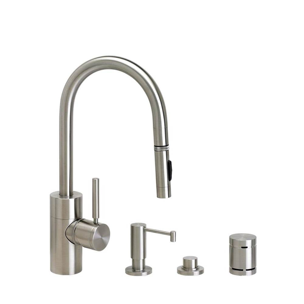 Waterstone - Waterstone Contemporary Prep Size PLP Pulldown Faucet - Toggle Sprayer - 4pc. Suite - Unlacquered Polished Brass