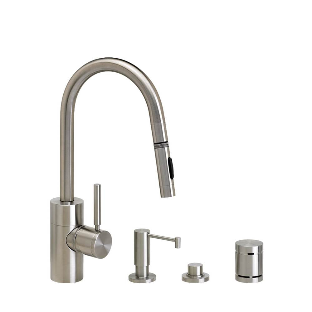 Waterstone - Waterstone Contemporary Prep Size PLP Pulldown Faucet - Toggle Sprayer - 4pc. Suite - Unlacquered Polished Brass