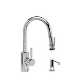 Waterstone - Waterstone Contemporary Prep Size PLP Pulldown Faucet - Lever Sprayer - 2pc. Suite - Unlacquered Polished Brass