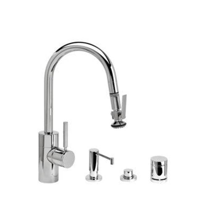 Waterstone - Waterstone Contemporary Prep Size PLP Pulldown Faucet - Lever Sprayer - 4pc. Suite - Unlacquered Polished Brass