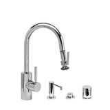 Waterstone - Waterstone Contemporary Prep Size PLP Pulldown Faucet - Lever Sprayer - 4pc. Suite - Unlacquered Polished Brass