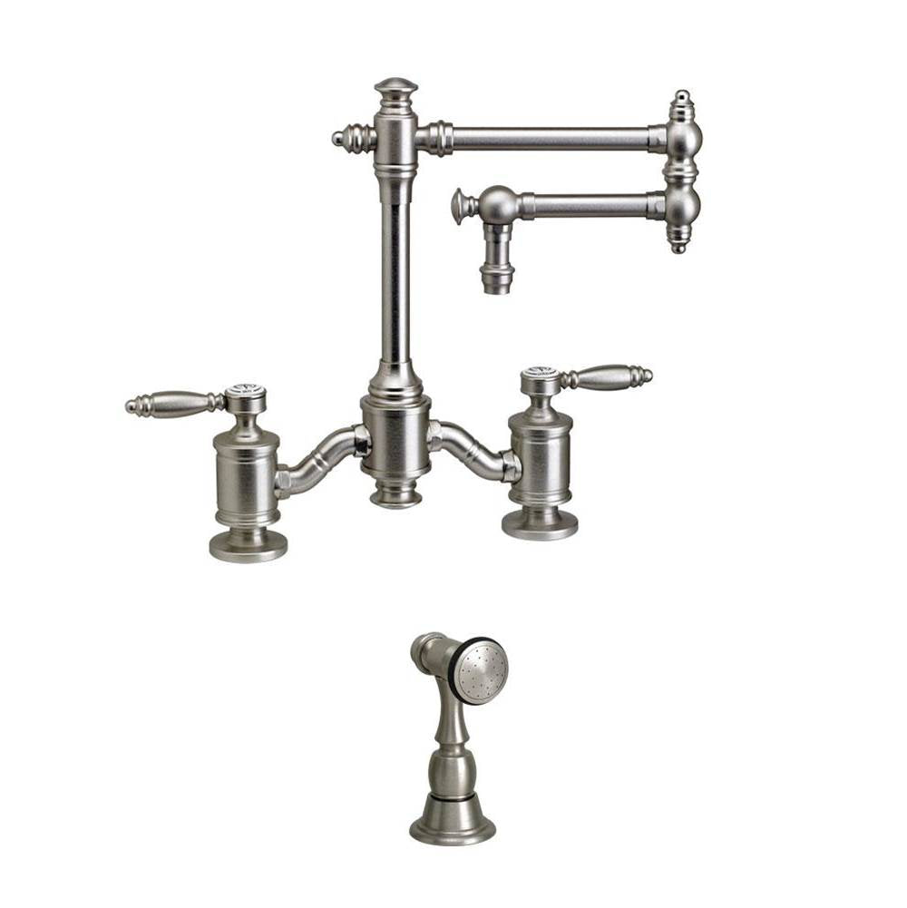 Waterstone - Waterstone Towson Bridge Faucet - 12'' Articulated Spout - Lever Handles - 4pc. Suite - Classic Bronze