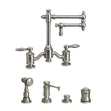 Waterstone - Waterstone Towson Bridge Faucet - 12'' Articulated Spout - Lever Handles - 4pc. Suite - Unlacquered Polished Brass