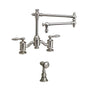 Waterstone - Waterstone Towson Bridge Faucet - 18'' Articulated Spout - Lever Handles w/ Side Spray - Unlacquered Polished Brass