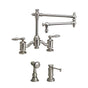 Waterstone - Waterstone Towson Bridge Faucet - 18'' Articulated Spout - Lever Handles - 2pc. Suite - Unlacquered Polished Brass