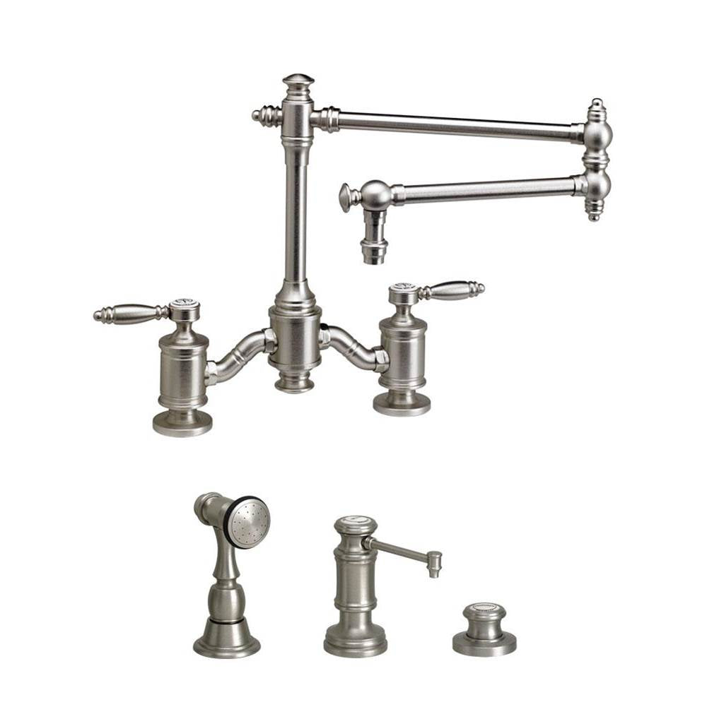 Waterstone - Waterstone Towson Bridge Faucet - 18'' Articulated Spout - Lever Handles - 3pc. Suite - Matte White