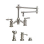 Waterstone - Waterstone Towson Bridge Faucet - 18'' Articulated Spout - Lever Handles - 3pc. Suite - Unlacquered Polished Brass