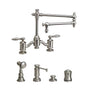 Waterstone - Waterstone Towson Bridge Faucet - 18'' Articulated Spout - Lever Handles - 4pc. Suite - Unlacquered Polished Brass