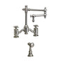 Waterstone - Waterstone Towson Bridge Faucet - 12'' Articulated Spout - Cross Handles w/ Side Spray - Unlacquered Polished Brass