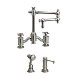 Waterstone - Waterstone Towson Bridge Faucet - 12'' Articulated Spout - Cross Handles - 2pc. Suite - Matte White