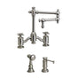 Waterstone - Waterstone Towson Bridge Faucet - 12'' Articulated Spout - Cross Handles - 2pc. Suite - Unlacquered Polished Brass