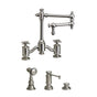 Waterstone - Waterstone Towson Bridge Faucet - 12'' Articulated Spout - Cross Handles - 3pc. Suite - Unlacquered Polished Brass