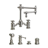 Waterstone - Waterstone Towson Bridge Faucet - 12'' Articulated Spout - Cross Handles - 4pc. Suite - Matte White