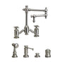 Waterstone - Waterstone Towson Bridge Faucet - 12'' Articulated Spout - Cross Handles - 4pc. Suite - Unlacquered Polished Brass