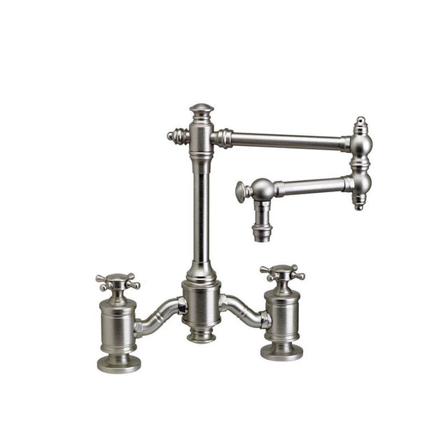 Waterstone - Waterstone Towson Bridge Faucet - 18'' Articulated Spout - Cross Handles - Tuscan Brass