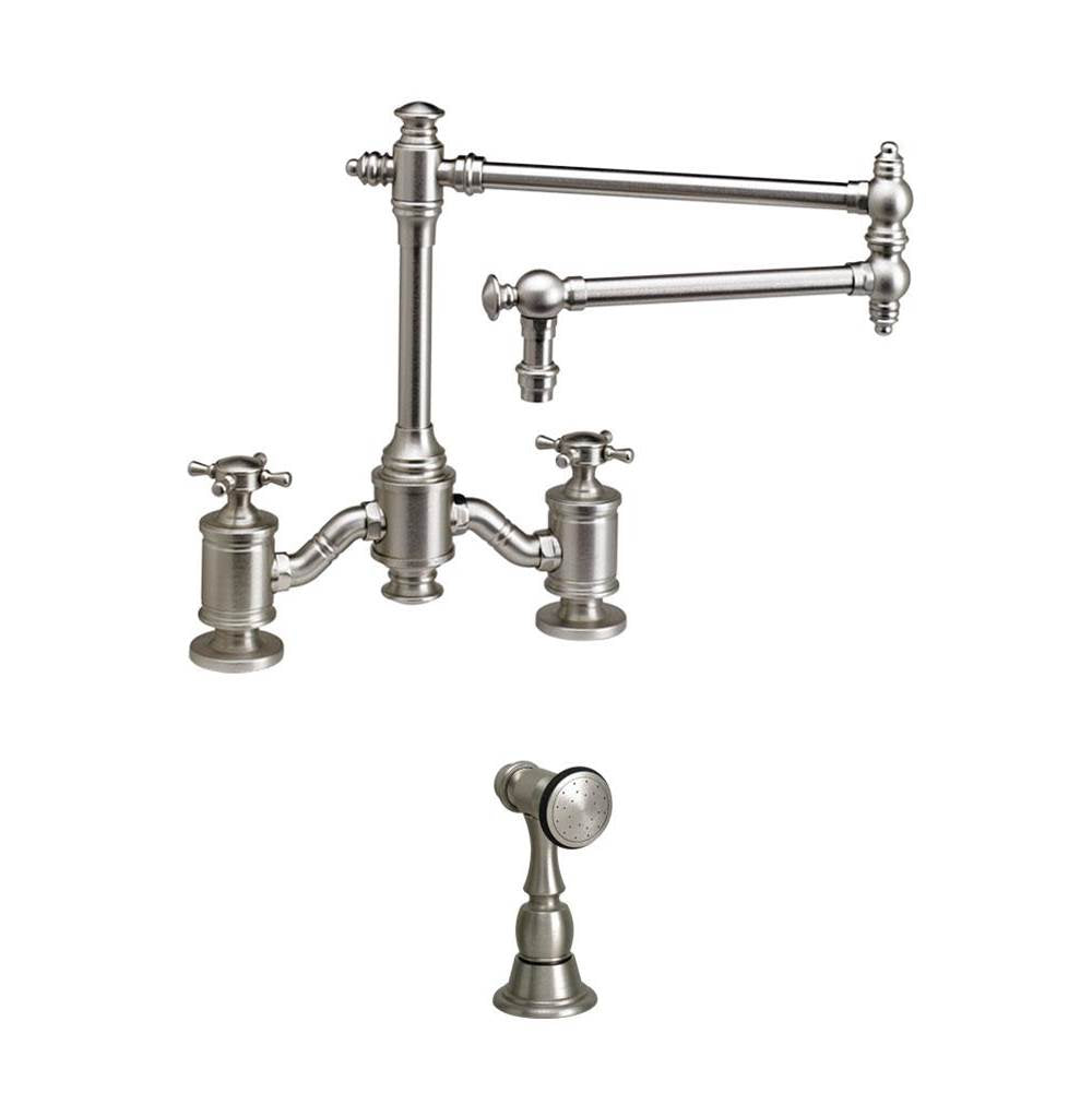 Waterstone - Waterstone Towson Bridge Faucet - 18'' Articulated Spout - Cross Handles - Classic Bronze