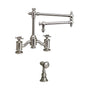 Waterstone - Waterstone Towson Bridge Faucet - 18'' Articulated Spout - Cross Handles w/ Side Spray - Unlacquered Polished Brass