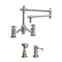 Waterstone - Waterstone Towson Bridge Faucet - 18'' Articulated Spout - Cross Handles - 2pc. Suite - Unlacquered Polished Brass
