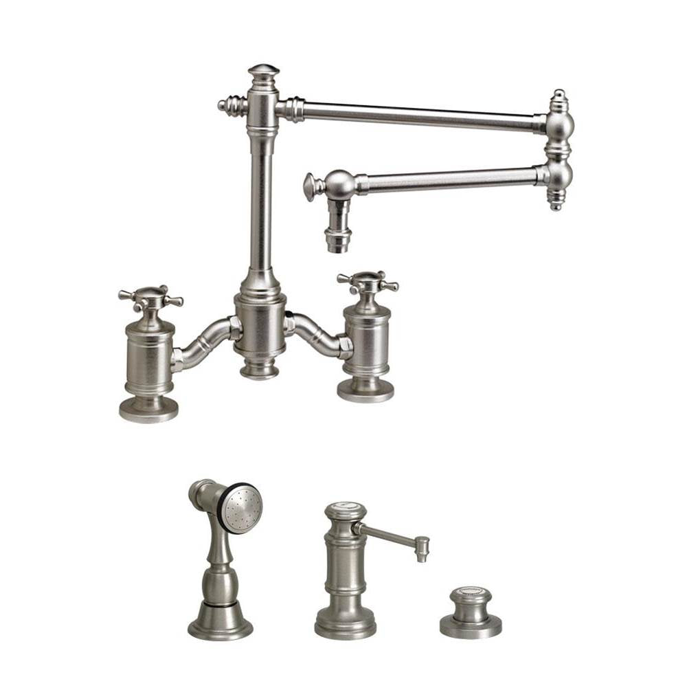 Waterstone - Waterstone Towson Bridge Faucet - 18'' Articulated Spout - Cross Handles - 3pc. Suite - Matte White