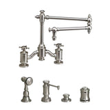 Waterstone - Waterstone Towson Bridge Faucet - 18'' Articulated Spout - Cross Handles - 4pc. Suite - Matte White