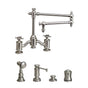 Waterstone - Waterstone Towson Bridge Faucet - 18'' Articulated Spout - Cross Handles - 4pc. Suite - Unlacquered Polished Brass