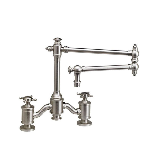 Waterstone - Waterstone Towson Bridge Faucet - 18'' Articulated Spout - Cross Handles - Chardonnay
