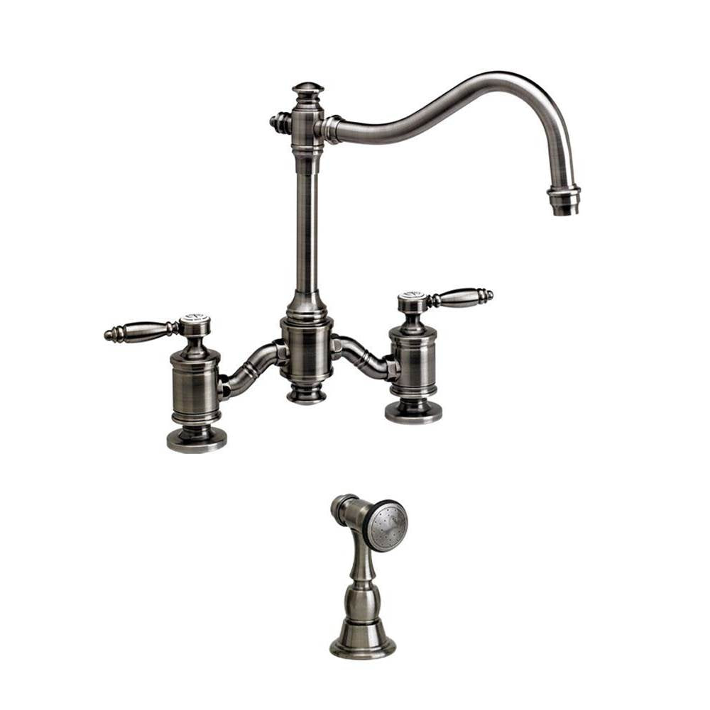 Waterstone - Waterstone Annapolis Bridge Faucet - Lever Handles w/ Side Spray - Unlacquered Polished Brass