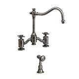 Waterstone - Waterstone Annapolis Bridge Faucet - Cross Handles w/ Side Spray - Unlacquered Polished Brass