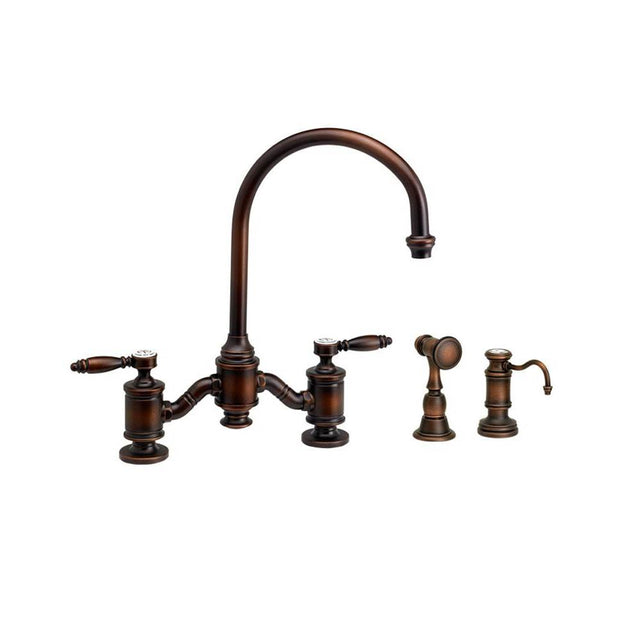 Waterstone - Waterstone Hampton Bridge Faucet - Lever Handles - 2pc. Suite - Unlacquered Polished Brass