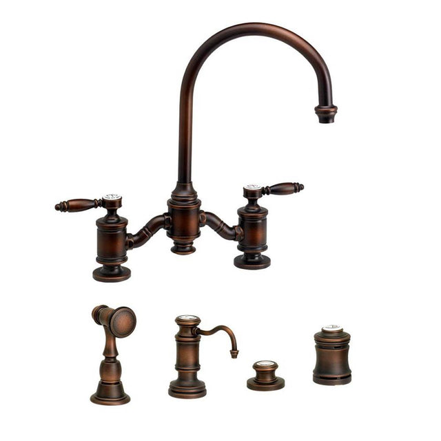 Waterstone - Waterstone Hampton Bridge Faucet - Lever Handles - 4pc. Suite - Unlacquered Polished Brass