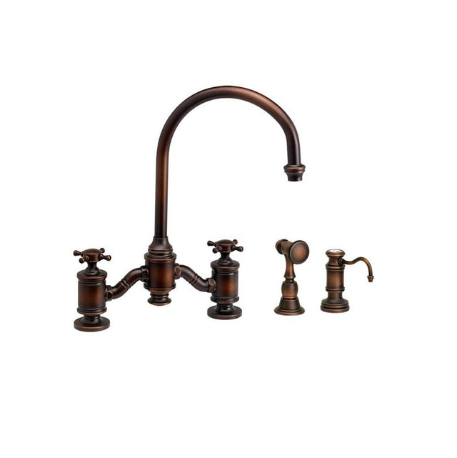 Waterstone - Waterstone Hampton Bridge Faucet - Cross Handles - 2pc. Suite - Unlacquered Polished Brass