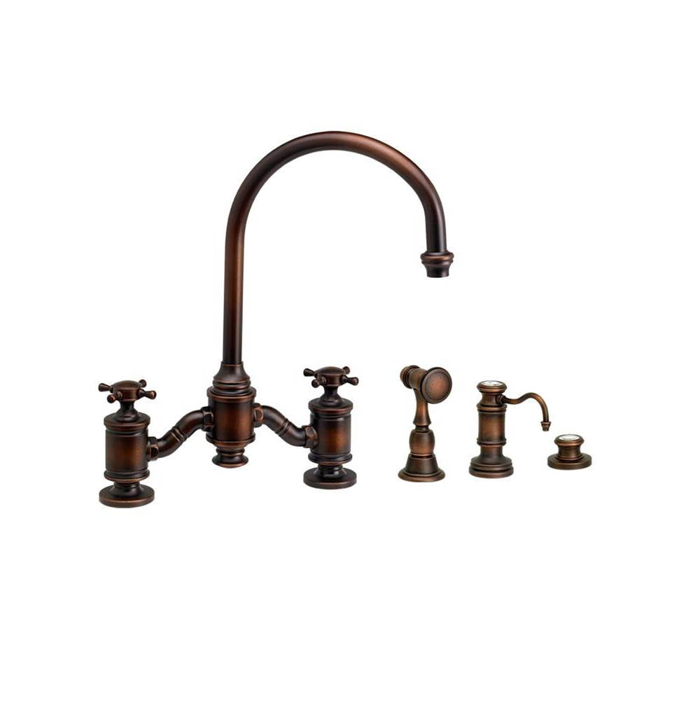 Waterstone - Waterstone Hampton Bridge Faucet - Cross Handles - 3pc. Suite - Unlacquered Polished Brass