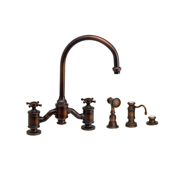 Waterstone - Waterstone Hampton Bridge Faucet - Cross Handles - 3pc. Suite - Unlacquered Polished Brass