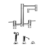 Waterstone - Waterstone Hunley Bridge Faucet - 12'' Articulated Spout - 3pc. Suite - Unlacquered Polished Brass