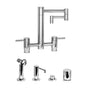 Waterstone - Waterstone Hunley Bridge Faucet - 12'' Articulated Spout - 4pc. Suite - Unlacquered Polished Brass