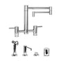 Waterstone - Waterstone Hunley Bridge Faucet - 18'' Articulated Spout - 4pc. Suite - Unlacquered Polished Brass