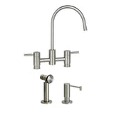 Waterstone - Waterstone Parche Bridge Faucet - 2pc. Suite - Unlacquered Polished Brass