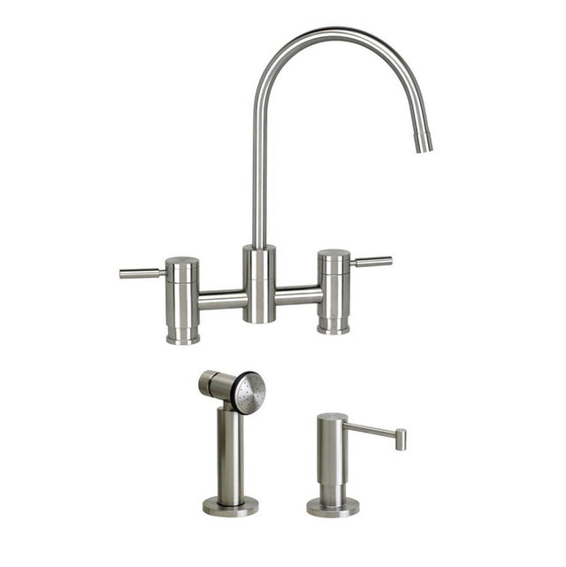 Waterstone - Waterstone Parche Bridge Faucet - 2pc. Suite - Unlacquered Polished Brass