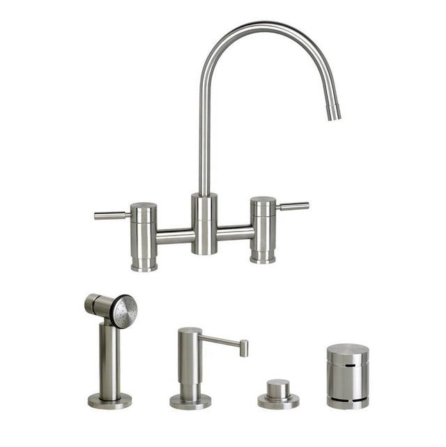 Waterstone - Waterstone Parche Bridge Faucet - 4pc. Suite - Unlacquered Polished Brass