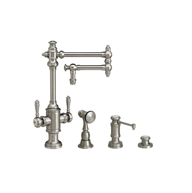 Waterstone - Waterstone Towson Two Handle Kitchen Faucet - 12'' Articulated Spout - 3pc. Suite - Unlacquered Polished Brass