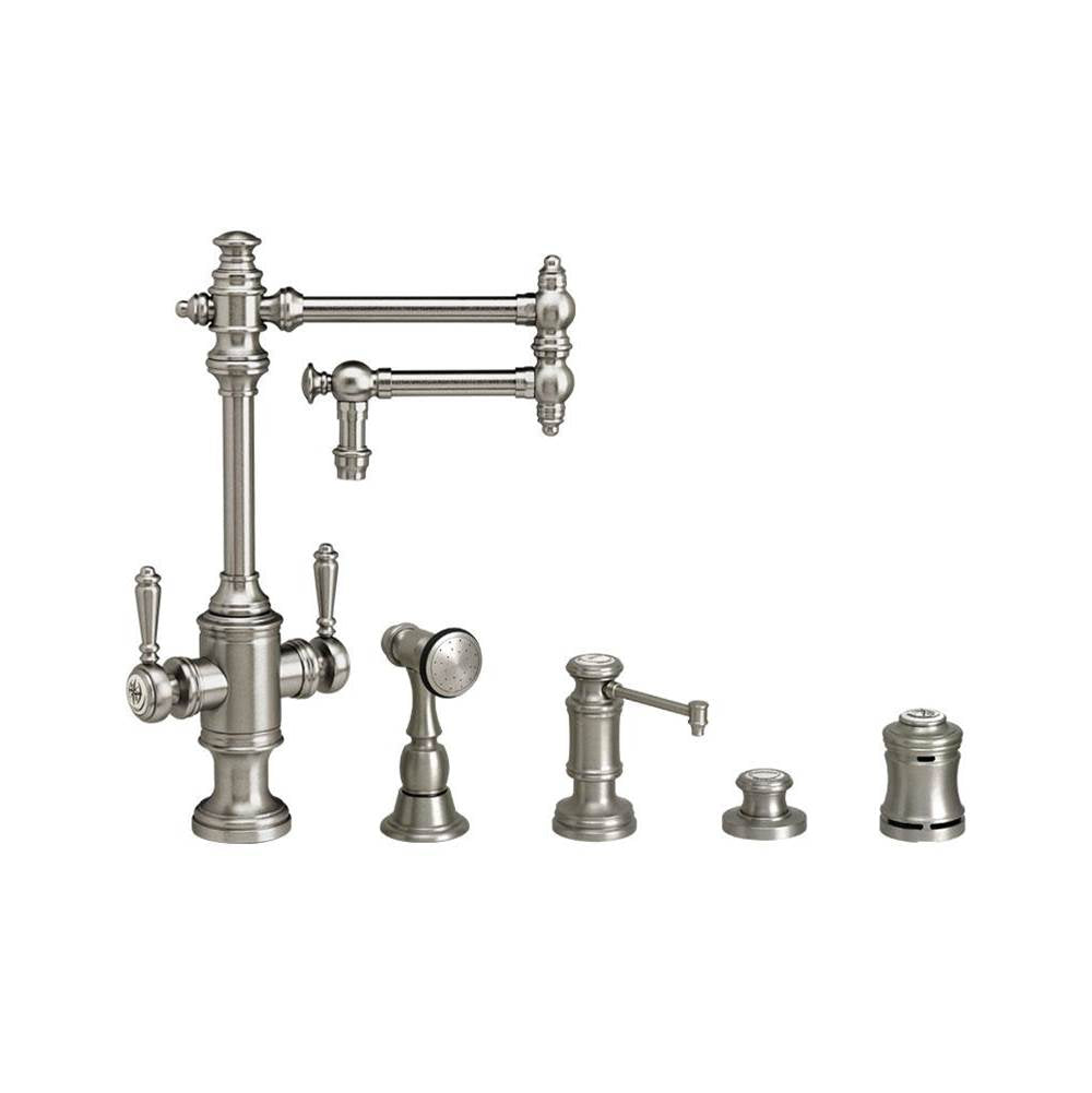 Waterstone - Waterstone Towson Two Handle Kitchen Faucet - 12'' Articulated Spout - 4pc. Suite - Matte White