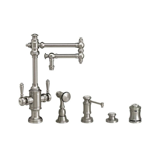 Waterstone - Waterstone Towson Two Handle Kitchen Faucet - 12'' Articulated Spout - 4pc. Suite - Unlacquered Polished Brass