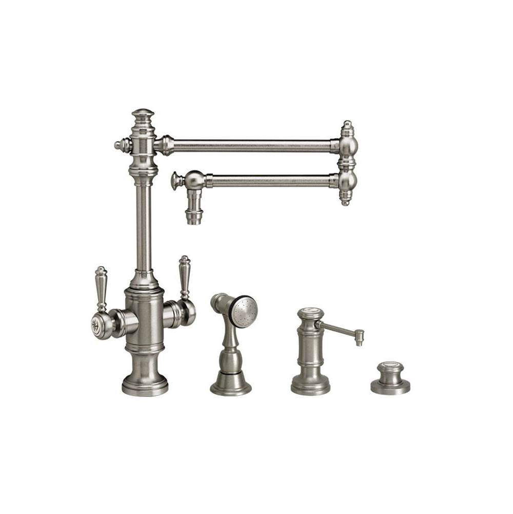 Waterstone - Waterstone Towson Two Handle Kitchen Faucet - 18'' Spout - 3pc. Suite - Unlacquered Polished Brass