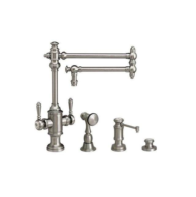 Waterstone - Waterstone Towson Two Handle Kitchen Faucet - 18'' Spout - 3pc. Suite - Unlacquered Polished Brass